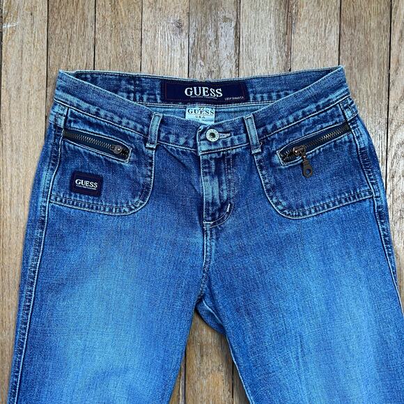 Guess Vintage Y2K Low Rise Bootcut Flare Jeans Hip Huggers Zip‎ Pockets Size 27" - Picture 5 of 13